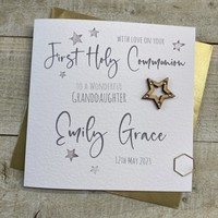 PERSONALISED - GRANDDAUGHTER 1ST HOLY COMMUNION WOODEN STAR CARD (P22-67-GD)