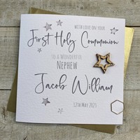 PERSONALISED - NEPHEW 1ST HOLY COMMUNION WOODEN STAR CARD (P22-67-NEP)