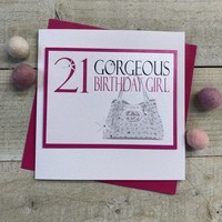 21 - GORGEOUS BIRTHDAY GIRL - SILVER HANDBAG CARD (NP21)