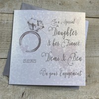 PERSONALISED ENGAGEMENT CARD. DAUGHTER & FIANCE RING & HEARTS DESIGN. (P22-33-D & XP22-33-D)