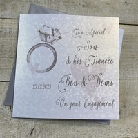 PERSONALISED ENGAGEMENT CARD. SON & FIANCÉE. RING & HEARTS DESIGN. (P22-33-S & XP22-33-S)