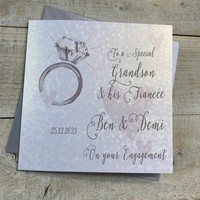 PERSONALISED ENGAGEMENT CARD. GRANDSON & FIANCÉE. RING & HEARTS DESIGN. (P22-33-GS & XP22-33-GS)