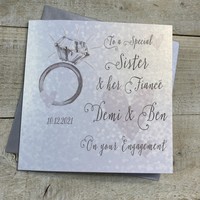 PERSONALISED ENGAGEMENT CARD. SISTER & FIANCÉ. RING & HEARTS DESIGN. (P22-33-SIS & XP22-33-SIS)