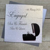 PERSONALISED ENGAGEMENT CARD. SON & FIANCÉE. RING IN BOX DESIGN. (P16-81-S & XP16-81-S)