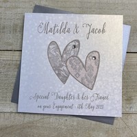 PERSONALISED ENGAGEMENT CARD. DAUGHTER & FIANCÉ. PATTERENED HEARTS DESIGN. (P18-2ENG-D & XP18-2ENG-D)
