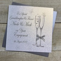 PERSONALISED ENGAGEMENT CARD. GRANDDAUGHTER & FIANCÉ. CHAMPAGNE FLUTES DESIGN. (P22-34-GD & XP22-34-GD)