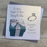 PERSONALISED ENGAGEMENT CARD. DAUGHTER & FIANCÉ. TURQUOISE BOX & RING DESIGN. (P22-35-D & XP22-35-D)