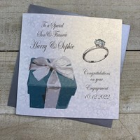 PERSONALISED ENGAGEMENT CARD. SON & FIANCÉE. TURQUOISE BOX & RING DESIGN. (P22-35-S & XP22-35-S)