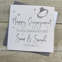 PERSONALISED ENGAGEMENT CARD. GRANDDAUGHTER & FIANCÉ. RING & STARS DESIGN. (P22-74-GD & XP22-74-GD)