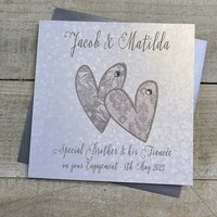 PERSONALISED ENGAGEMENT CARD. BROTHER & FIANCÉE. PATTERENED HEARTS DESIGN. (P18-2ENG-BRO & XP18-2ENG-BRO)