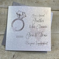 PERSONALISED ENGAGEMENT CARD. BROTHER & FIANCÉE. RING & HEARTS DESIGN. (P22-33-BRO & XP22-33-B)