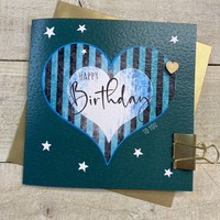 BIG STRIPY BLUE HEART BIRTHDAY CARD (S323)