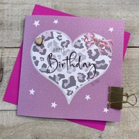 PINK LEOPARD PRINT HEART BIRTHDAY CARD (S315)