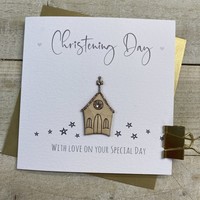 CHRISTENING - LITTLE WOODEN CHURCH CARD (S226-S)
