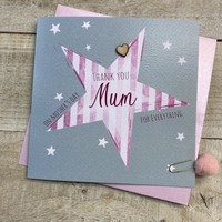 MOTHERS DAY - THANK YOU MUM PINK STRIPY HEART & MINT CARD (M23-18)
