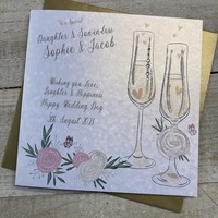 PERSONALISED WEDDING FLUTES & FLOWERS,DAUGHTER & SON-IN-LAW (P23-3-DS)