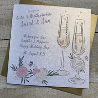 PERSONALISED WEDDING FLUTES & FLOWERS, SISTER & BROTHER-IN-LAW (P23-3-SB)