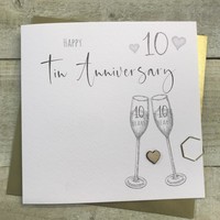 10TH TIN ANNIVERSARY CARD - FLUTES & WOODEN HEART (S110-10)