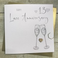 13TH LACE ANNIVERSARY CARD - FLUTES & WOODEN HEART (S110-13)