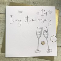 14TH IVORY ANNIVERSARY CARD - FLUTES & WOODEN HEART (S110-14)
