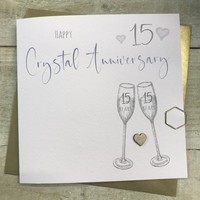 15TH CRYSTAL ANNIVERSARY CARD - FLUTES & WOODEN HEART (S110-15)