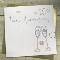 16TH TOPAZ ANNIVERSARY CARD - FLUTES & WOODEN HEART (S110-16)