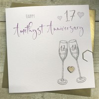 17TH AMETHYST ANNIVERSARY CARD - FLUTES & WOODEN HEART (S110-17)