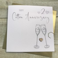 2ND COTTON ANNIVERSARY CARD - FLUTES &  WOODEN HEART (S110-2)