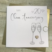 20TH CHINA ANNIVERSARY CARD - FLUTES & WOODEN HEART (S110-20)