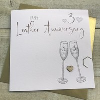 3RD LEATHER ANNIVERSARY CARD - FLUTES & WOODEN HEART (S110-3)