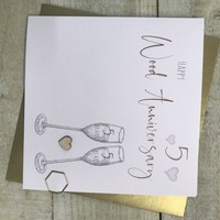 5TH WOOD ANNIVERSARY CARD - FLUTES & WOODEN HEART (S110-5)
