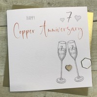 7TH COPPER ANNIVERSARY CARD - FLUTES & WOODEN HEART (S110-7)