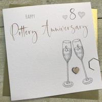 8TH POTTERY ANNIVERSARY CARD - FLUTES & WOODEN HEART (S110-8)