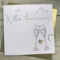 9TH WILLOW ANNIVERSARY CARD - FLUTES & WOODEN HEART (S110-9)