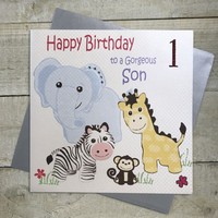 Son Safari Animals 1st Large Birthday Card (XLBD14S1)