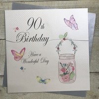 Flower Jar & Butterflies 90th Large Birthday Card (XLL244-90)