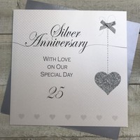 25th Silver On Our Anniversary Card Wedding Glittered Heart (XLLA25R)