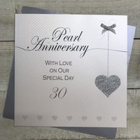 30th Pearl On Our Anniversary Card Wedding Glittered Heart (XLLA30R)