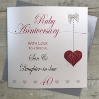 Son & Daughter-in-law Ruby 40th Large Anniversary Card, Hanging Hearts Design (XLLa40S)