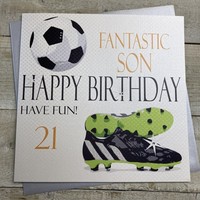 Football, Son 21st Large Birthday Card, Handmade by White Cotton Cards XN71-21 (XN71-21)