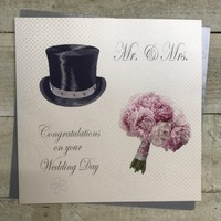 Mr & Mrs Congratulations Day, Handmade Large Wedding Card (Hat & Bouquet) (XPD2)
