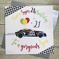 Son Racing Car 21st Large Birthday Card, Handmade by White Cotton Cards XR23-S21 (XR23-S21)