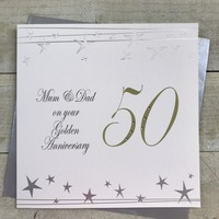 Mum & Dad 50, Handmade Large 50th Anniversary Card (Big Twist Range, Golden) (XF50M)