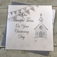 To Our Beautiful Twins Day, Handmade Christening Card,  Silver Church (XPD57-TW)