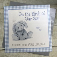 On Birth our our Son Pink Gingham Bunny Large New Baby Card (XG69)