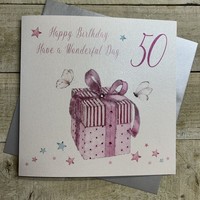 Large 50th Birthday Card (Pink Present) (XPB50)
