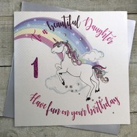 Daughter 1 Large Birthday Card Unicorn & Rainbow  (XR58-1D)