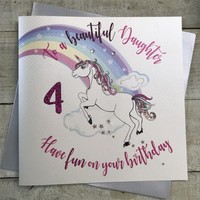 Daughter 4 Large Birthday Card Unicorn & Rainbow handmade by White Cotton Cards XR58-4D (XR58-4D)