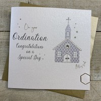 ORDINATION CARD - SILVER CHURCH (D179)
