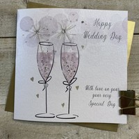 HAPPY WEDDING DAY CARD - TWO SPARKLER FLUTES (D14)